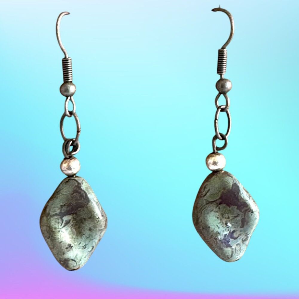 Green Picasso Twist Earrings Antique Silver Hooks #375 - Picture 3 of 5
